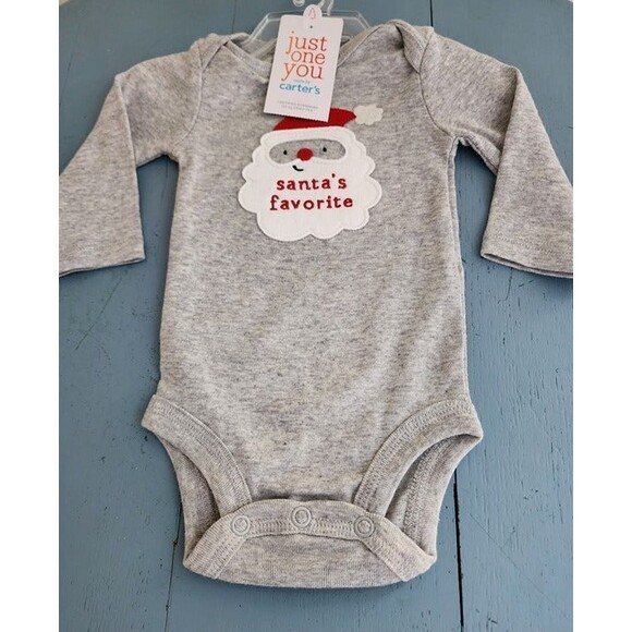 Carter's Just One You Baby 'Santa's Favorite' Gray Bodysuit Size: NB (NWT) - Picture 2 of 5